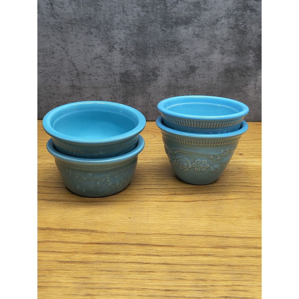 4 VINTAGE GENUINE OVEN SERVE WARE TS&T CUSTARD DESSERT CUPS RAMEKIN BOWLS USA